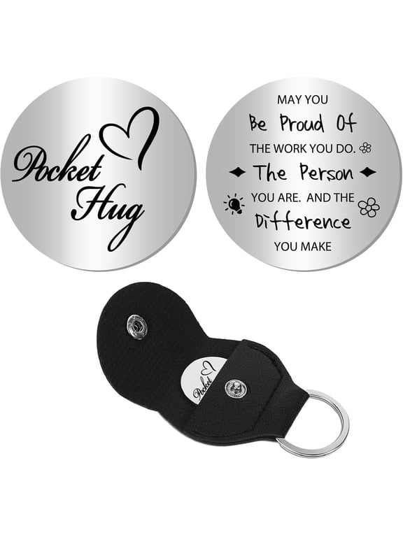 Pocket Hug Token Long Distance Relationship Keepsake Token Stainless Steel Double Sided Engraved Memorial Inspirational Pocket Token with Keyring for Daughter Son 1.2 x 1.2Inch Silver DIY