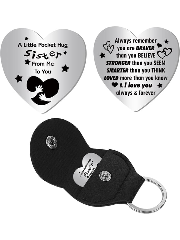 Pocket Hug Token Long Distance Relationship Keepsake Token Stainless Steel Double Sided Engraved Memorial Inspirational Pocket Token with Leather Keyring