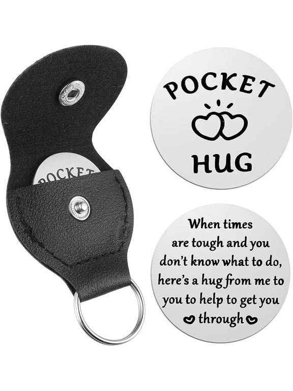 Pocket Hug Token, Stainless Steel Encouragement Keyring Gift, Best Friend Birthday Graduation Gifts for Women, Friendship Inspirational Gift for Bestfriend-Silver+black