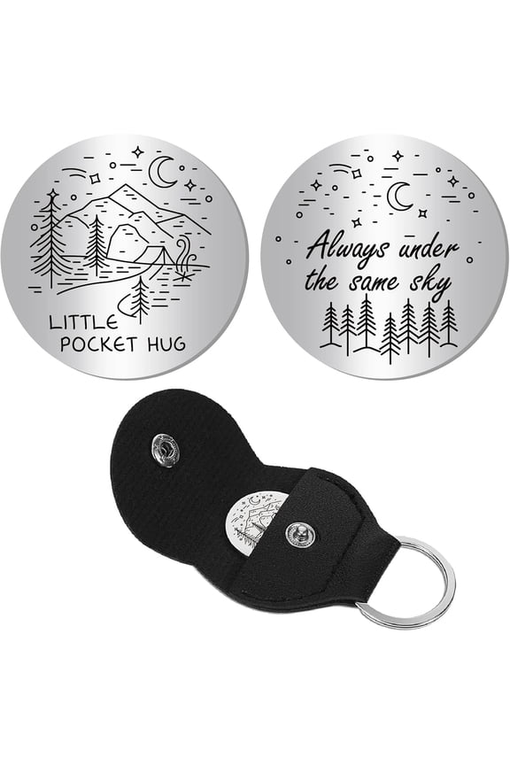 Pocket Hug Token Stainless Steel Hug Token Long Distance Social Relationship Keepsake Double Sided Words Quotes with PU Leather Keychain Gift