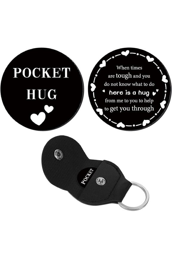 Pocket Hug Token Stainless Steel Token Bulk Long Distance Relationship Keepsake with Leather Key Chain Inspirational Gift for Men Boyfriend Girlfriend Son Daughter Brother Husband 3x3cm Black