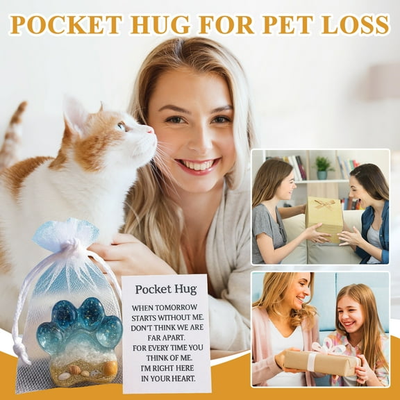 Pocket Hug for Pet Loss, Remembrance Bereavement Gift with Memorial Card, Small Coastal Keepsake for Dog Or Cat Loss
