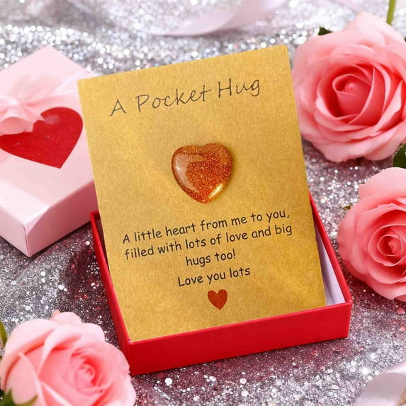 Pocket Hugs, Mini Gifts - 1.2x1.2 In Crystal Heart Jewelry, Wholesale Sentimental Gift with Blessing Card for Coworkers & Friends