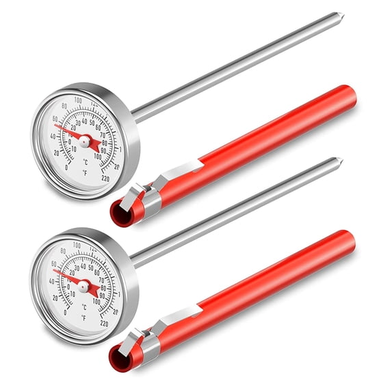 Pocket Instant Read Meat Thermometer Stainless Steel Stem Cooking Thermometer Large Dial Candy/Deep Fry Thermometer with Protective Storage Sleeve for Meat Milk Tea Coffee 2Pcs