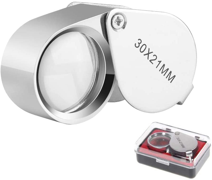 Tekcoplus 30X Magnifier Loupe Jewelry Jewelers Foldable Pocket Illuminated Magnifying Tool 21mm U V and LED Light for Eye Rocks Stamps Coi