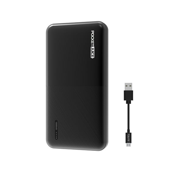 Pocket Juice Slim Pro 10,000mAh, Power Bank Portable Charger with Dual USB Ports, Black