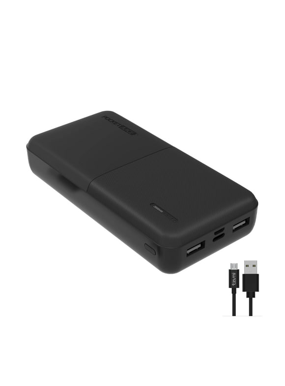 Pocket Juice Slim Pro 20,000mAh, Portable Power Bank and Charger with Dual USB Ports, Black