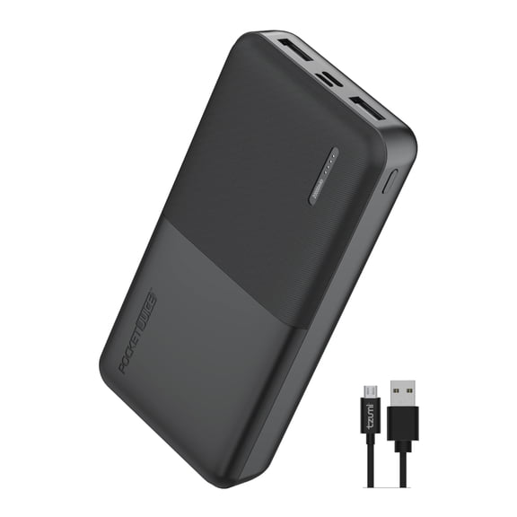 Pocket Juice Slim Pro 20,000mAh, Portable Power Bank and Charger with Dual USB Ports, Black