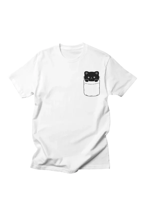 Pocket Kitty Black T-Shirt Tee Gift For Him Merch For Her Apparel For Friend