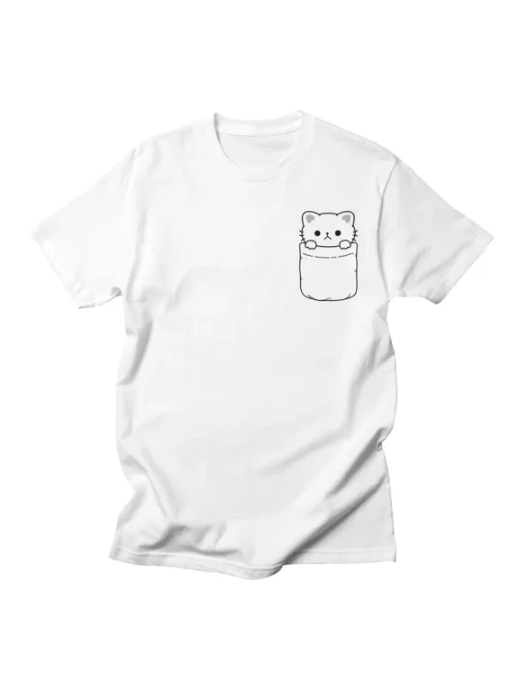 Pocket Kitty White T-Shirt Tee Gift For Him Merch For Her Apparel For Friend