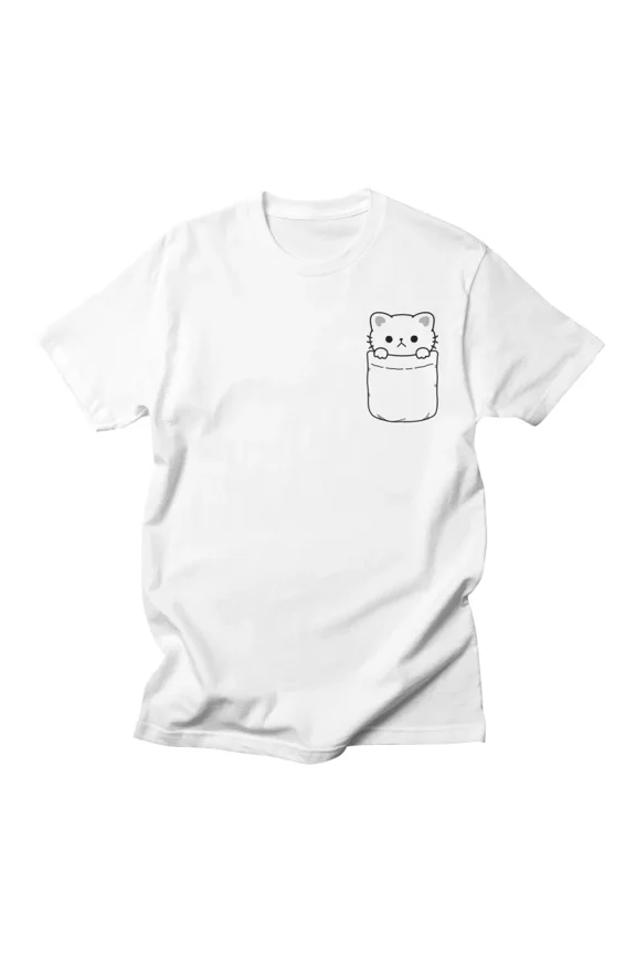 Pocket Kitty White T-Shirt Tee Gift For Him Merch For Her Apparel For Friend
