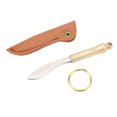 Pocket Knife Brass Stainless Steel with Key Ring Leather Case Outdoor