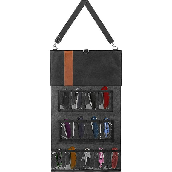 Pocket Knife Display Bag, Tactical Knives Roll Bag, Folding Small Knife Storage Pouch, Camping Knife Organizer Carrying Bag with 18 Slots
