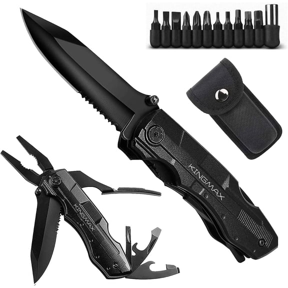 Pocket Knife Multitool Tactical Knife with Blade Saw Plier Screwdriver Bottle Opener Folding Knife Built with Full Stainless Steel Perfect Tool for Men Camping Emergency Outdoor Daily Use.