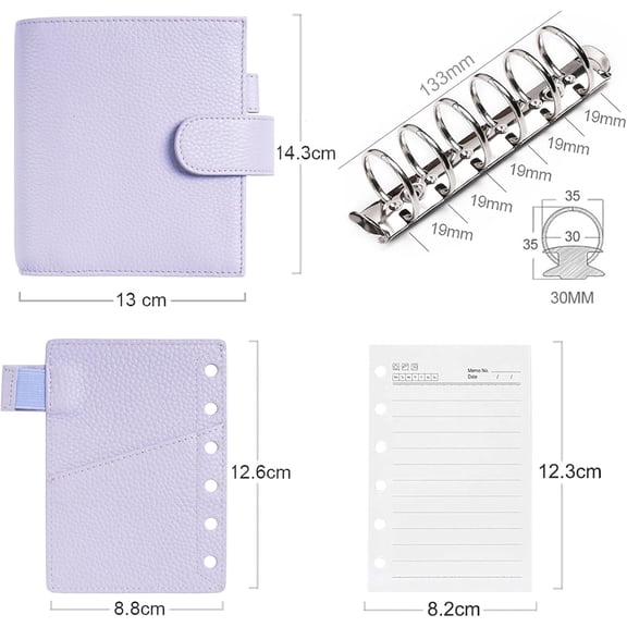 Pocket Luxe Rings Planner - Genuine Leather Binder Organizer (30mm Ring, Pebbled-Lavender)