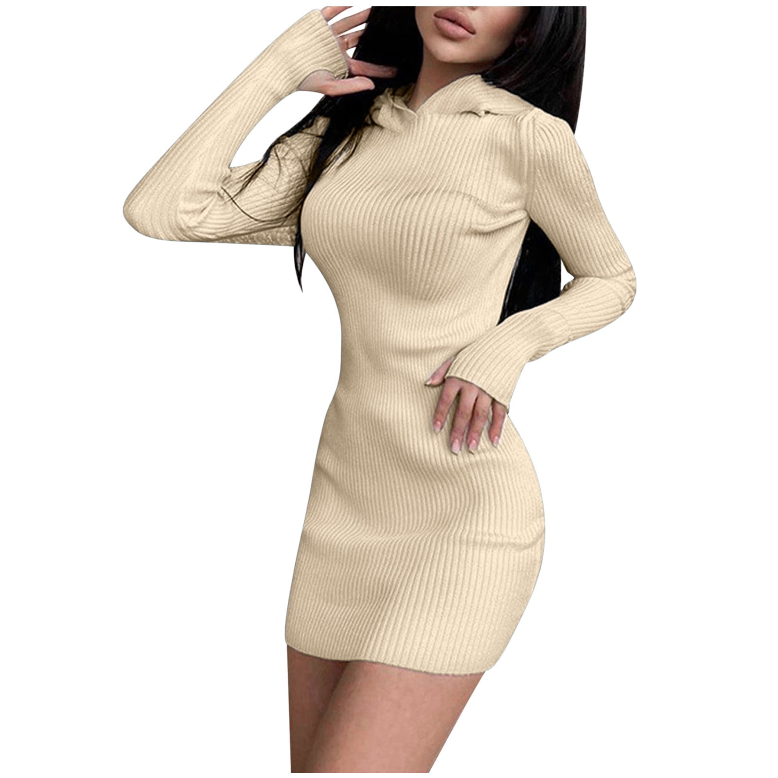 Women Winter High Neck Pullover Dresses Warm Maxi Dress Long Sleeve Solid  Color