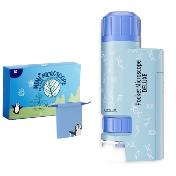 Mini Microscope for Kids, Pocket Microscope LED Light Handheld Small Lightweight Kid Microscope with Storage Bag, Blue
