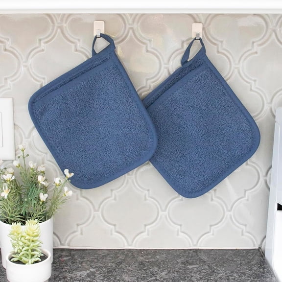 Pocket Mitt & Hot Pad: Heat Resistant, Durable Cotton For Optimal Grip Easy-Care Machine Washable 2-Pack, Blue