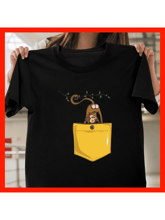 Pocket Monkey Cute Jungle Primate Rainforest Chimpanzee Peeking Unisex T-Shirt, up to size 5XL