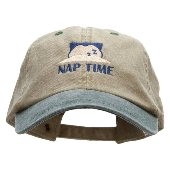 Pocket Monster Nap Time Embroidered Pigment Dyed Wash Caps - Khaki Green OSFM