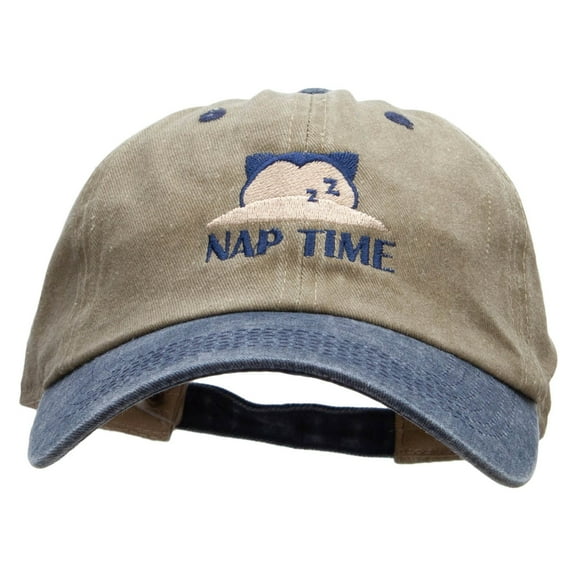 Pocket Monster Nap Time Embroidered Pigment Dyed Wash Caps - Khaki Navy OSFM