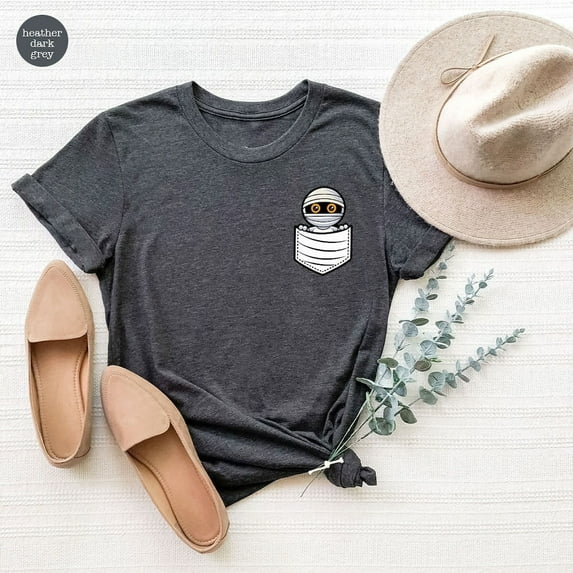 Pocket Mummy Head TShirt, Spooky Shirts, Party Tee, Squad Shirt, Shirts, Pocket Shirt All Size S-5Xl