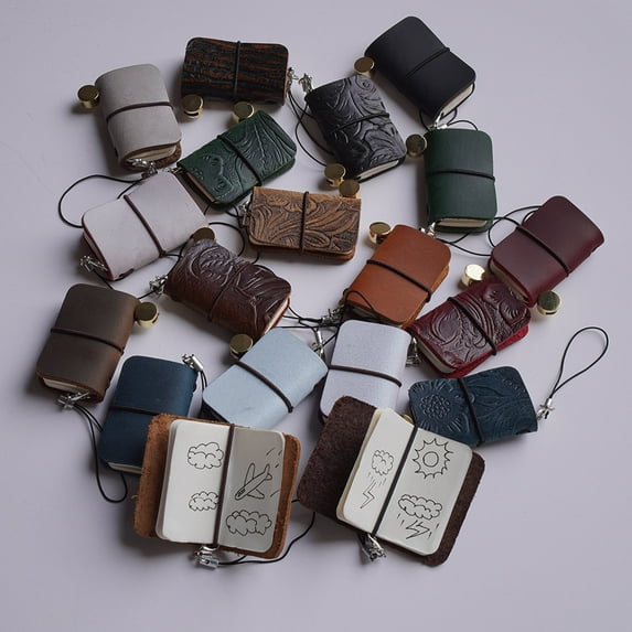 Pocket Notebook Top Layer Cowhide Leather Mini Diary | Pendant Style | 64 Blank Pages | Durable Rough Finish | Personal Ledger Journal | Cute Gift Idea | 1-Pack