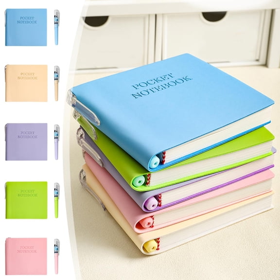 Pocket Notebook with Pen Note Taking Study Office Training English Horizontal Portable Mini Pocket Leather Notebook