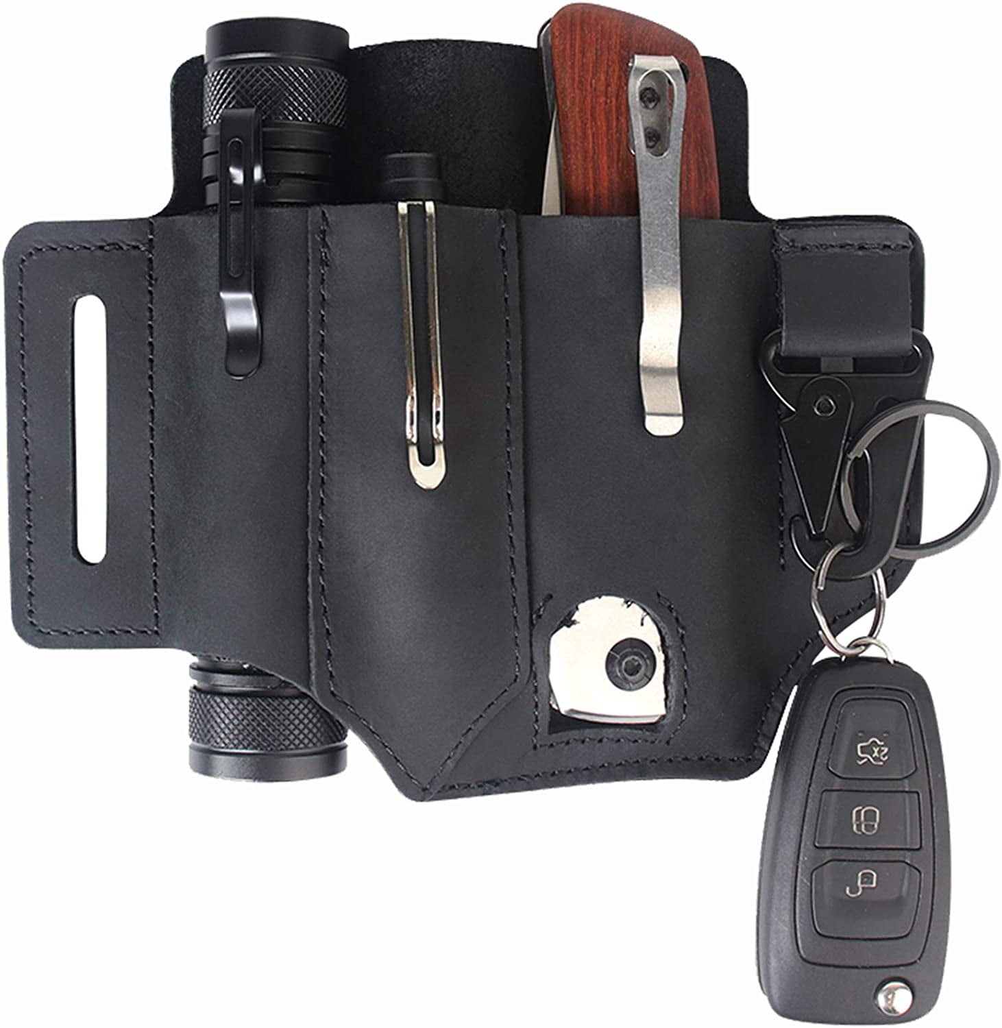 Pocket Organizer Pouch EDC Leather Sheath for Belt for 5 inch Knives