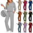 thumbnail image 1 of Pocket Pants Set Women's 3/4 Sleeve Solid Color Top, Casual Lounge Two Piece Outfit with Side Pockets, Comfy Joggers and T-Shirt Set, Daily Wear Loungewear, Birthday Gifts for Women, 1 of 9