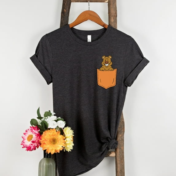 Pocket Peekaboo Bear Animal Shirt, Bear Lover Gift, Cute Pocket Gift for Animal Lover Tee, Animal Graphic Tees, Minimalist Animal Shirt (Colors:Dark Grey Heather; Sizes:3XL;)