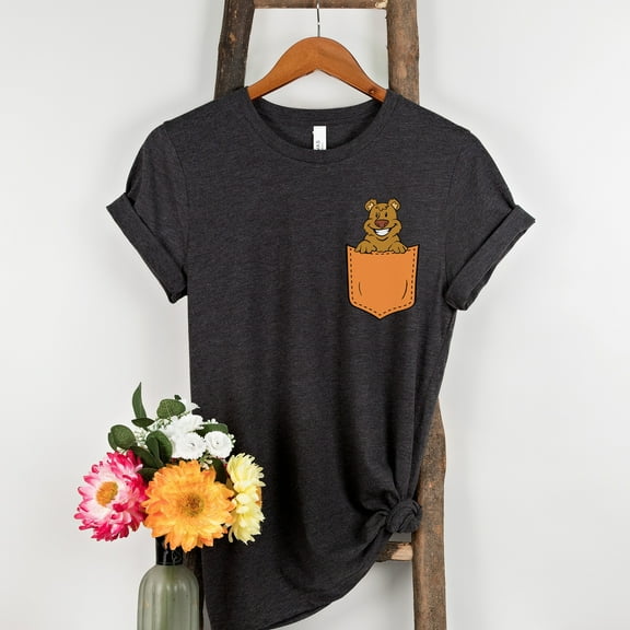 Pocket Peekaboo Bear Animal Shirt, Bear Lover Gift, Cute Pocket Gift for Animal Lover Tee, Animal Graphic Tees, Minimalist Animal Shirt (Colors:Dark Grey Heather; Sizes:M;)
