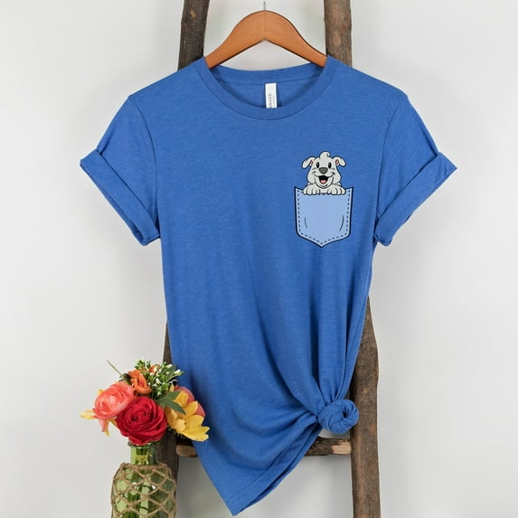 Pocket Peekaboo Dog Animal Shirt, Dog Lover, Gift, Cute Pocket Gift for Animal Lover Tee, Animal Graphic Tees, Minimalist Animal Shirt (Colors:Heather True Royal; Sizes:2XL;)