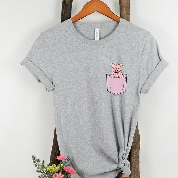 Pocket Peekaboo Pig Animal Shirt, Pig Lover Gift, Cute Pocket Gift for Animal Lover Tee, Animal Graphic Tees, Minimalist Animal Shirt (Colors:Athletic Heather; Sizes:XL;)