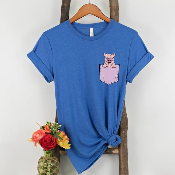 Pocket Peekaboo Pig Animal Shirt, Pig Lover Gift, Cute Pocket Gift for Animal Lover Tee, Animal Graphic Tees, Minimalist Animal Shirt (Colors:Heather True Royal; Sizes:XL;)
