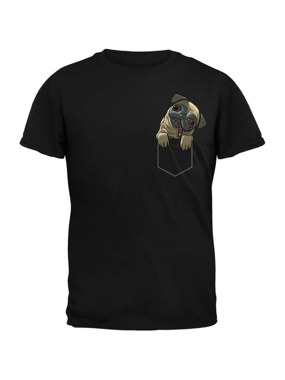 Pocket Pet Pug Black Adult T-Shirt - Small