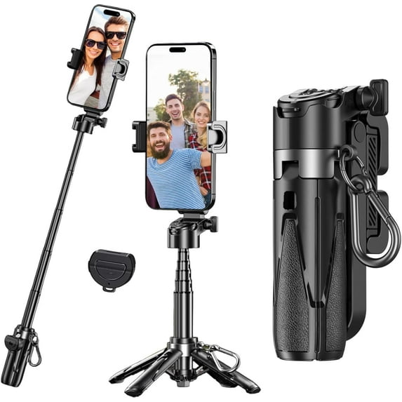 Pocket Phone Tripod for Video Vlog Recording, 3-in-1 Mini Portable Multifunctional Selfie Stick with Remote Capture Photos, Extendable Handheld Cell Phone Tripod Stand(Black)