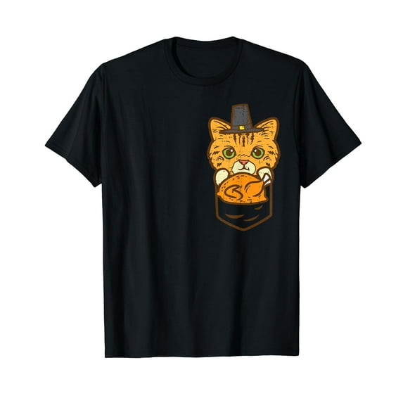 Pocket Pilgrim Cat Turkey Cute Thanksgiving Men Women Kids T-Shirt