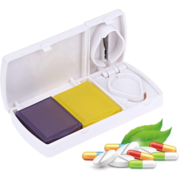 Pocket Pill Cutter and Travel Medicine Box - 2-in-1 Tablet Splitter and Dual Compartment Storage Case - Portable Medicine Organizer for Small and Large Pills
