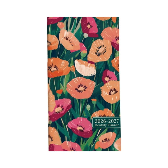 Pocket Planner 2025-2026, Poppy Floral Artwork, 2025-2026 Monthly Planner, 3.5X6.5 In, Date Tracking, Daily Scheduling, Multihue, 1 Pc