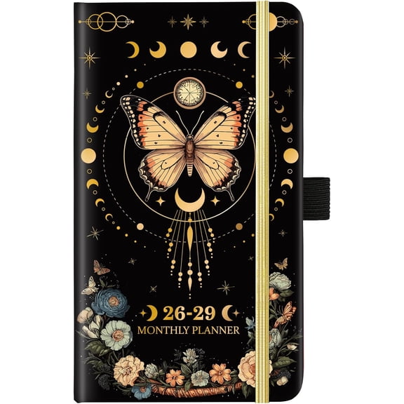 Pocket Planner, 3-Year Monthly Calendar, July 2026-June 2029, 36 Months, 6.3 x 3.8 In, Inner Pocket, 61 Notes Pages, Butterfly