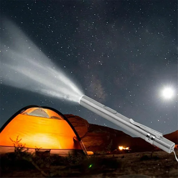 Pocket Portable Super Bright Led Usb Rechargeable Pen Stainless Steel Torch Lamp