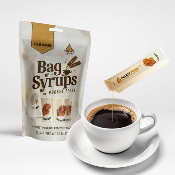 Pocket Pours Caramel Coffee Syrup, 15-Bag Case, 450 Packets