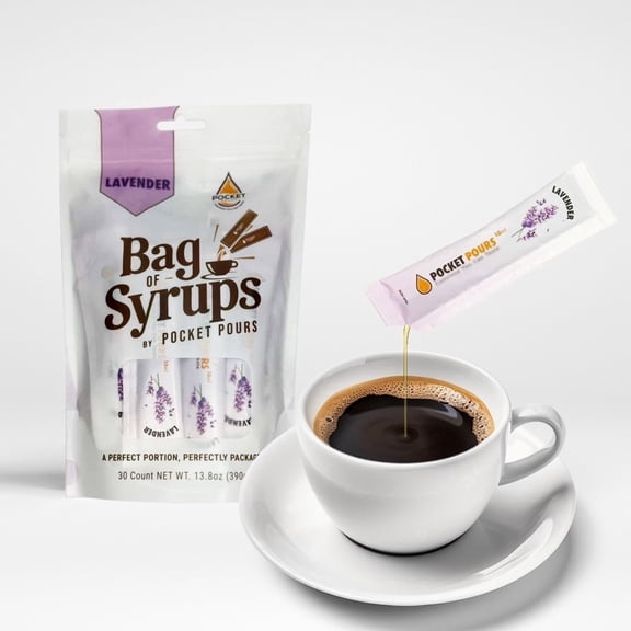 Pocket Pours Lavender Coffee Syrup, 10mL Single-Serve Packets, 30 Count