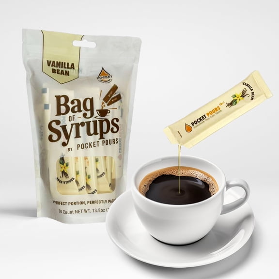 Pocket Pours Vanilla Bean Coffee Syrup, 10mL Single-Serve Packets, 30 Count