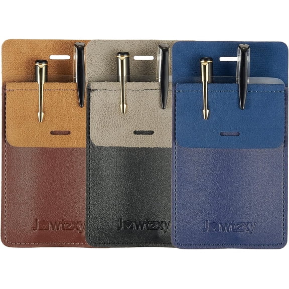 Pocket Protector, 3 Pcs Leather Pocket Pen Holder Organizer Pouch for Shirts Lab Coats Pants Pen Sleeve - Multi-Purpose Pen Pocket Holds Pens Pointers Pencils and Notes Card (Brown, Black,Blue)