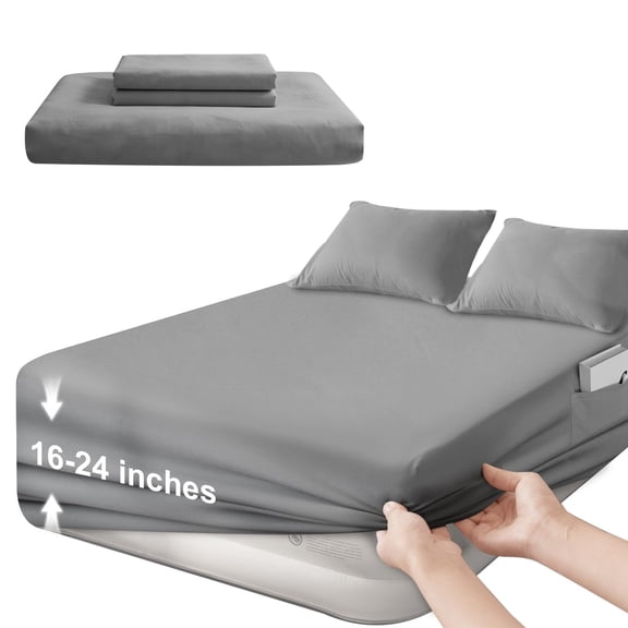 Pocket Queen Sheet Sets for Air Mattress with Pocket on Side, Sheet Set Queen Size Extra Deep Pocket