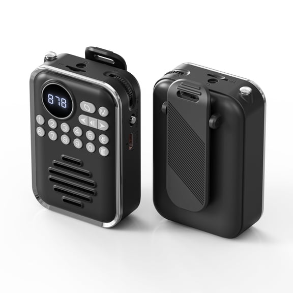 Pocket Radio, Personal FM Portable Radio with Bluetooth Speaker, Clip-on Mini FM Radio Auto Scan Rechargeable Support TF Card TWS Pairing 5W Speaker Earphones Jack for Walking Jogging (Black)