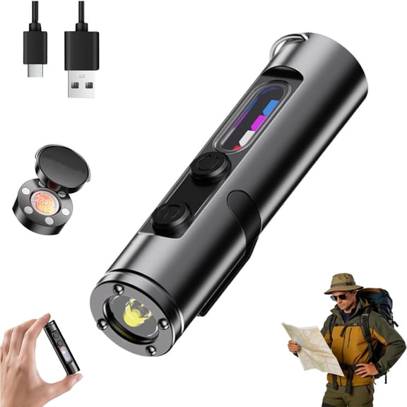 Pocket Rechargeable EDC Flashlight: 500 Lumens Mini Keychain Light with Fire Starter & Window Breake, C Interface - Magnetic Base, for Camping, Everyday Carry