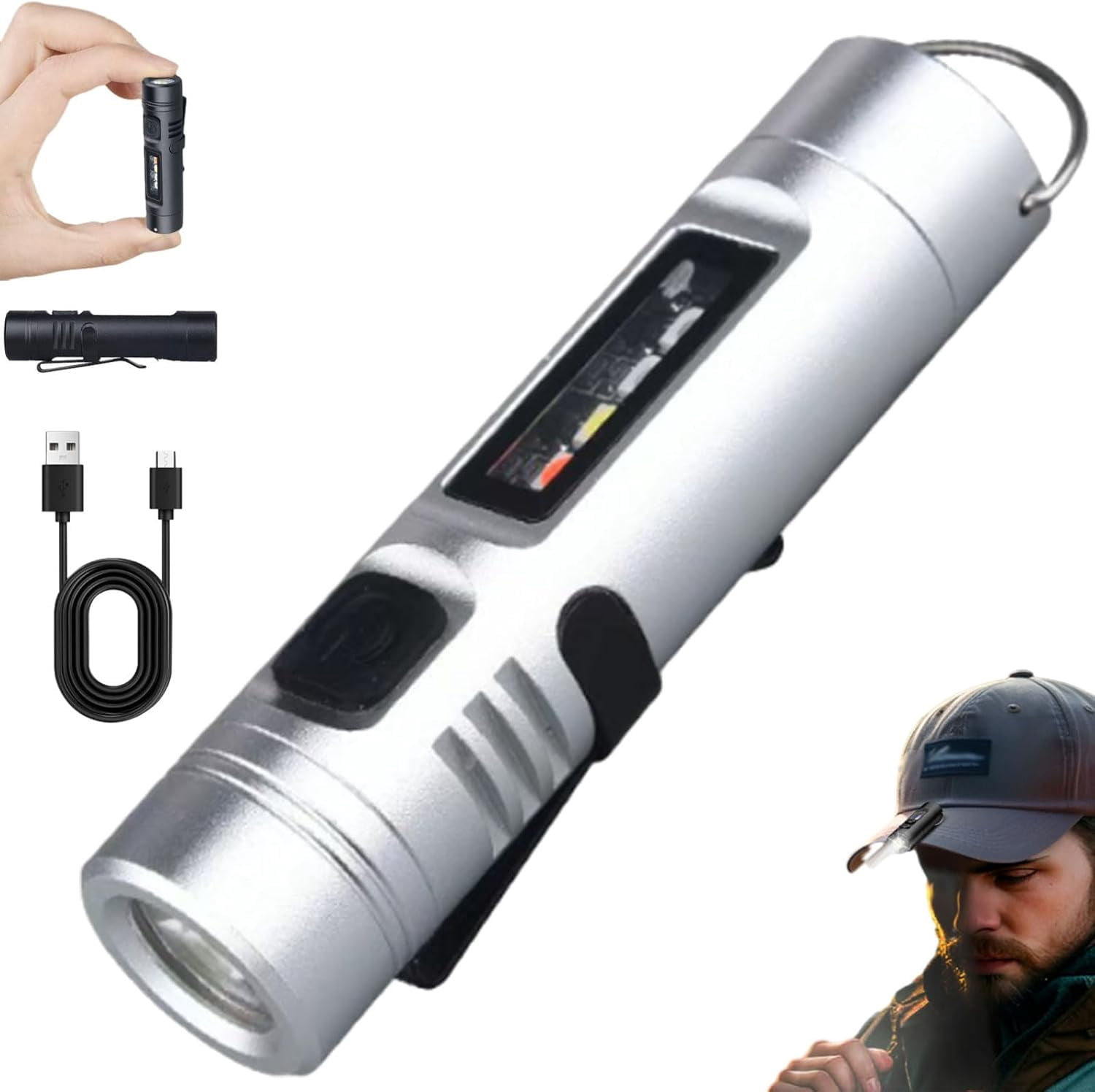 Pocket Rechargeable EDC Flashlight: 500 Lumens Mini Keychain Light with Fire Starter & Window Breaker, with 5 Modes Rechargeable Keychain Torch Magnetic Base for Camping and Travel